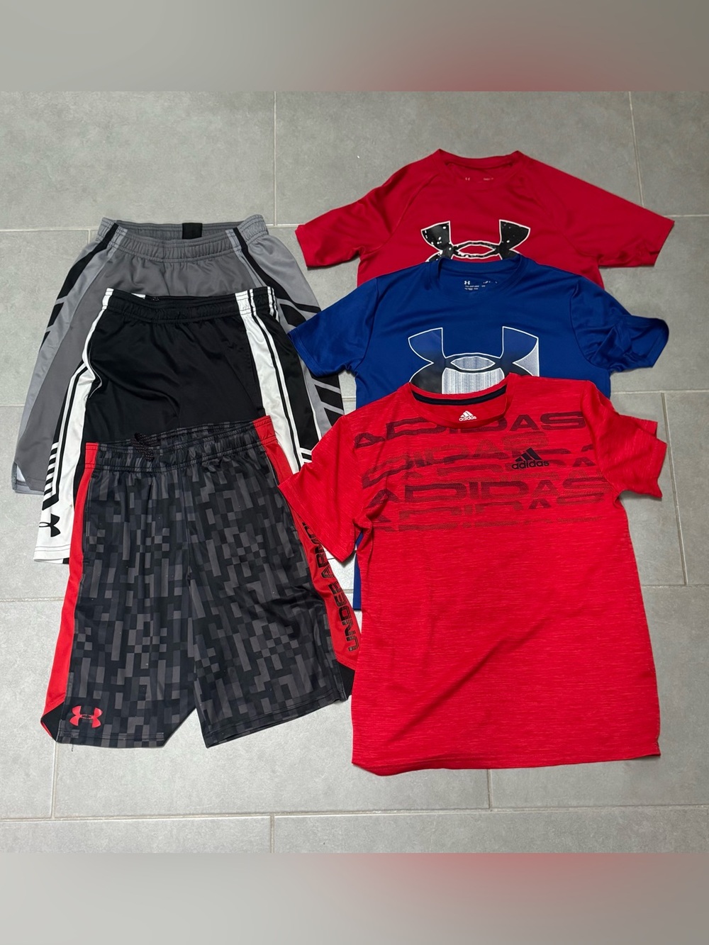 Lot of 6! 3 Performance tees (UnderArmour & Adidas) and 3 Under Amour Shorts.